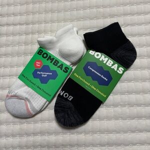 Bombas Athletic Socks - White and Black 2pk Size M NIP